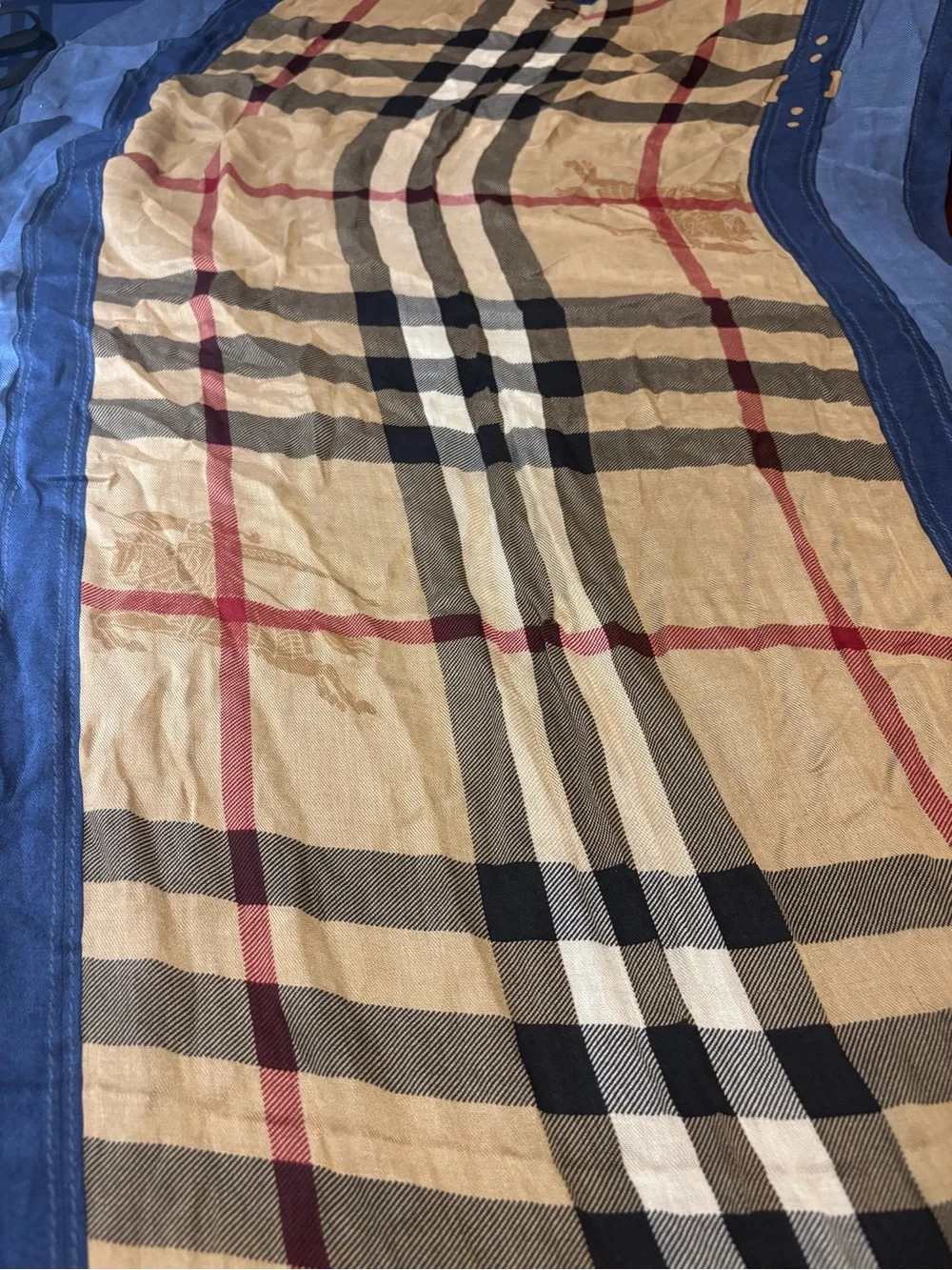 Burberry Yellow, Blue Plaid Lightweight Scarf